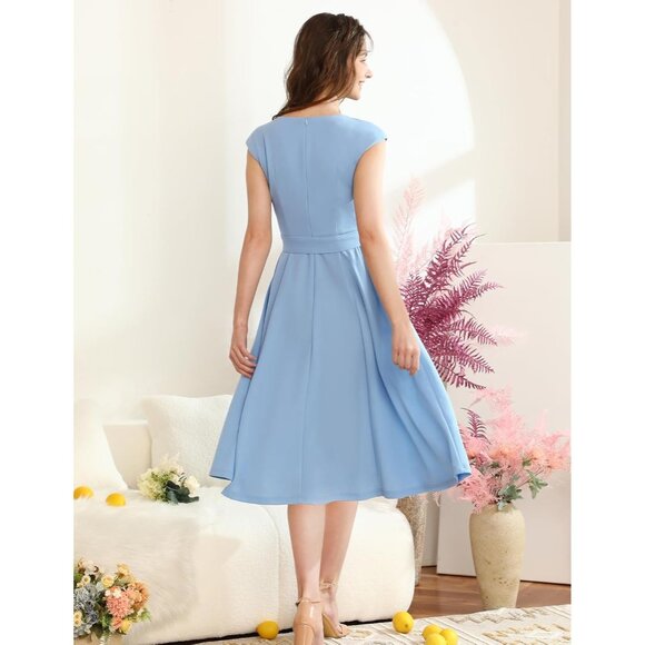 Dresstells Women's Blue Modest Vintage Cocktail Party Formal Wedding Dresses - Picture 4 of 5
